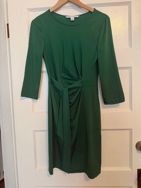 DVF Zoe Emerald Tie-Front Midi Dress 100% Silk